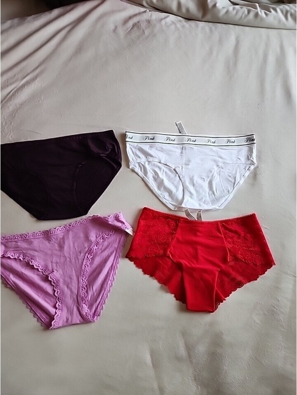Lot of 4 Victoria's Secret S/P Vintage Thick Logo Waist Brief Lace Bikini PINK +